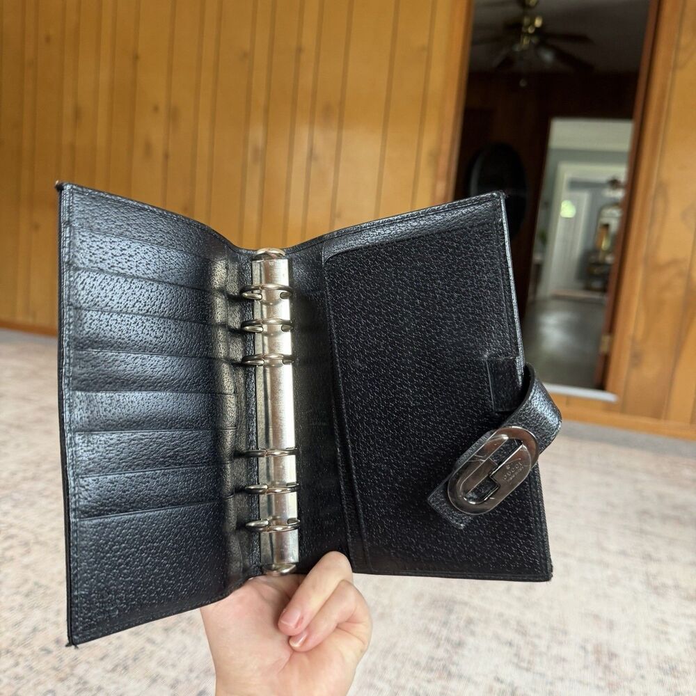 Gucci Pocket Agenda Cover Black Leather Planner Organizer Vintage Made in Italy - Picture 16 of 16